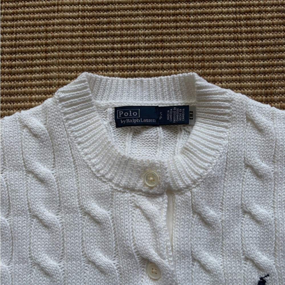 White Cable Knit Cardigan Sweater - Ralph Lauren - Picture 4 of 7